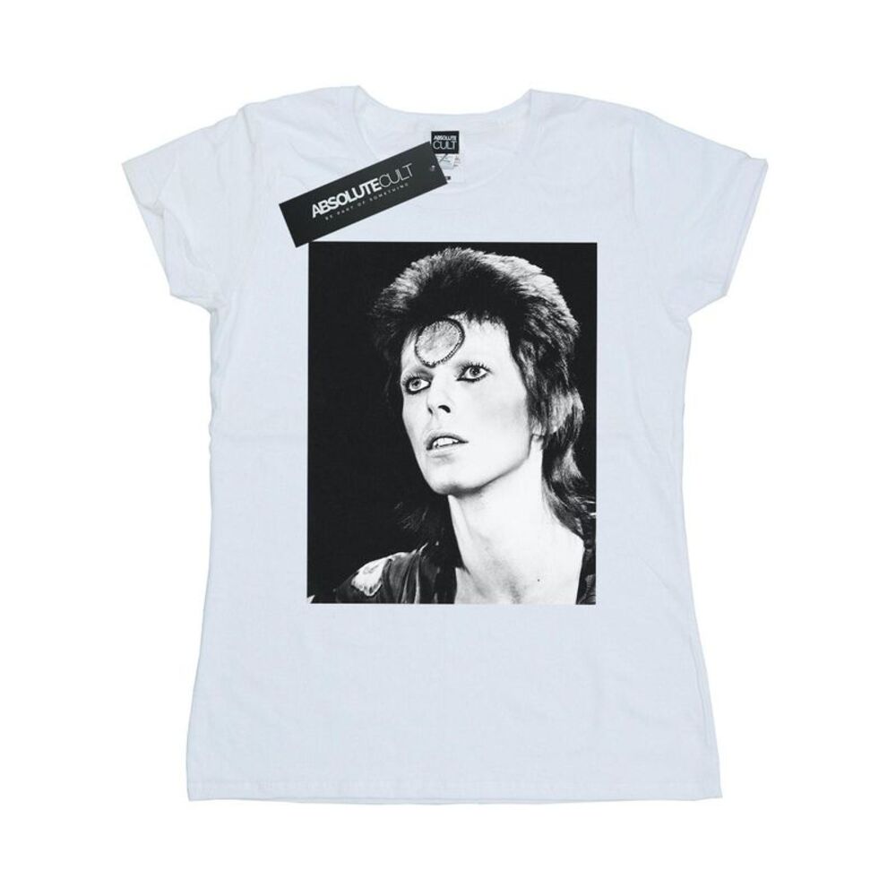 David Bowie Womens/Ladies Ziggy Looking Cotton T-Shirt / White